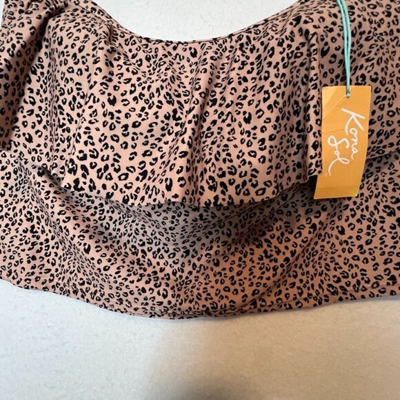 Leopard Print Ruffle Swim Skirt L 12-14 Kona Sol Nylon/Spandex Neutral - Picture 7 of 14